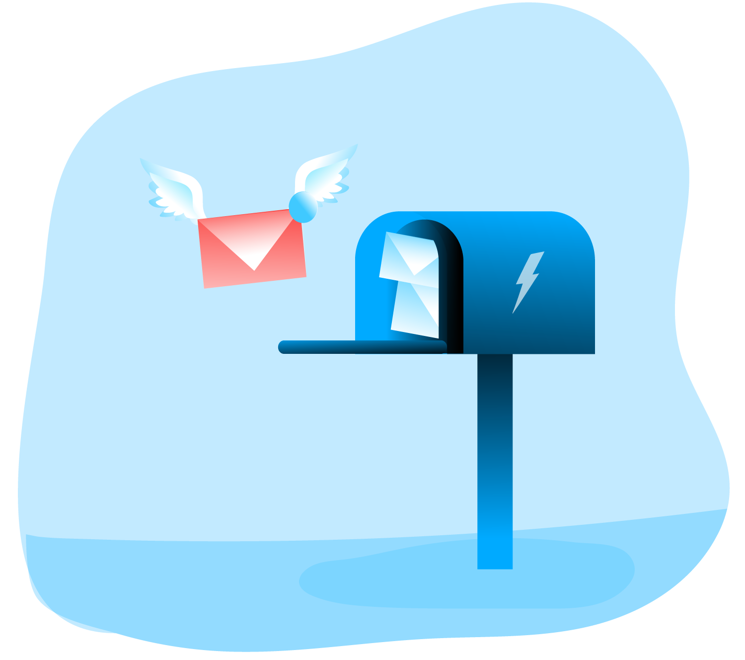 Mailbox illustration with flying envelope